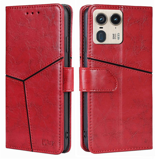 For Motorola Moto X50 Ultra 5G / Edge 50 Ultra 5G Case Geometric Splicing PU Leather Phone Cover - Red
