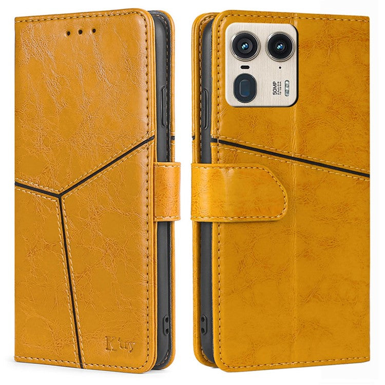 For Motorola Moto X50 Ultra 5G / Edge 50 Ultra 5G Case Geometric Splicing PU Leather Phone Cover - Yellow