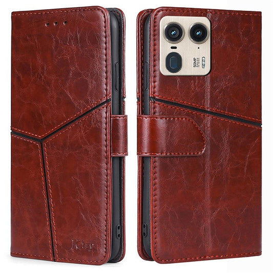 For Motorola Moto X50 Ultra 5G / Edge 50 Ultra 5G Case Geometric Splicing PU Leather Phone Cover - Dark Brown