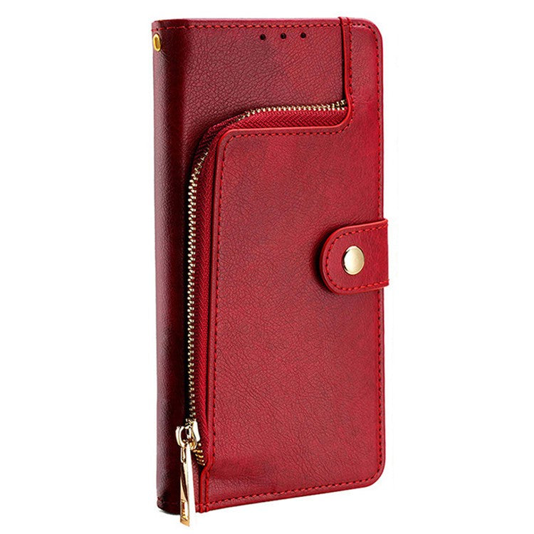 For Motorola Moto X50 Ultra 5G / Edge 50 Ultra 5G Case Zipper Pocket PU Leather Wallet Flip Phone Cover - Red