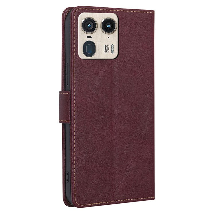 For Motorola Moto X50 Ultra 5G / Edge 50 Ultra 5G Case Leather Phone Cover with RFID Blocking Wallet - Wine Red