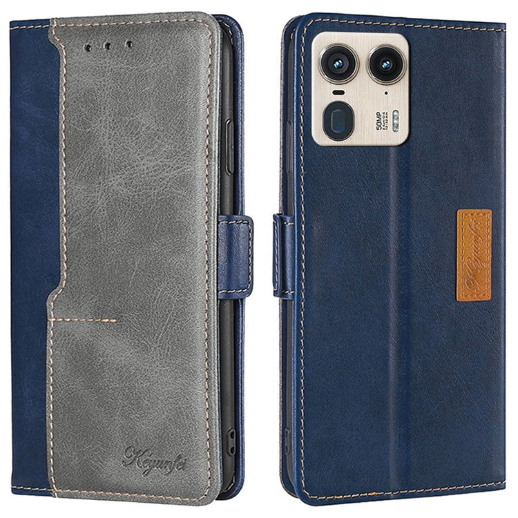 For Motorola Moto X50 Ultra 5G / Edge 50 Ultra 5G Case Contrast Color Wallet Leather Phone Cover - Blue+Grey