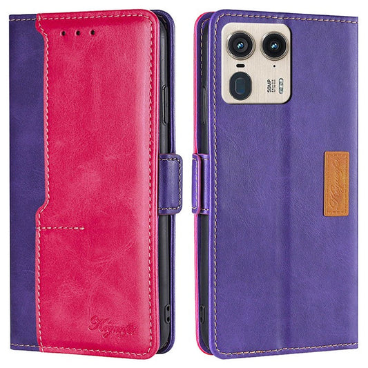 For Motorola Moto X50 Ultra 5G / Edge 50 Ultra 5G Case Contrast Color Wallet Leather Phone Cover - Rose+Purple