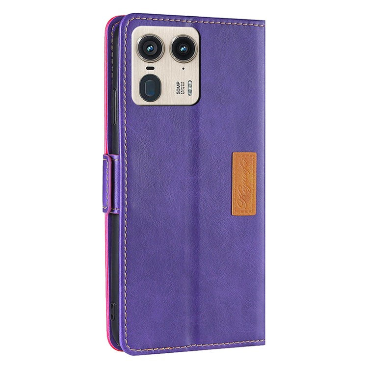 For Motorola Moto X50 Ultra 5G / Edge 50 Ultra 5G Case Contrast Color Wallet Leather Phone Cover - Rose+Purple