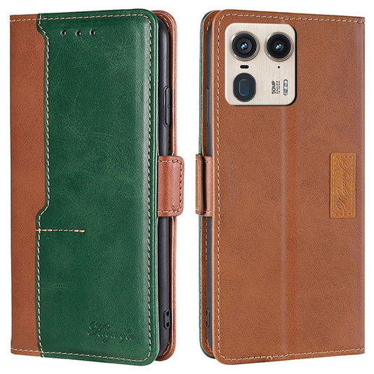 For Motorola Moto X50 Ultra 5G / Edge 50 Ultra 5G Case Contrast Color Wallet Leather Phone Cover - Light Brown+Green