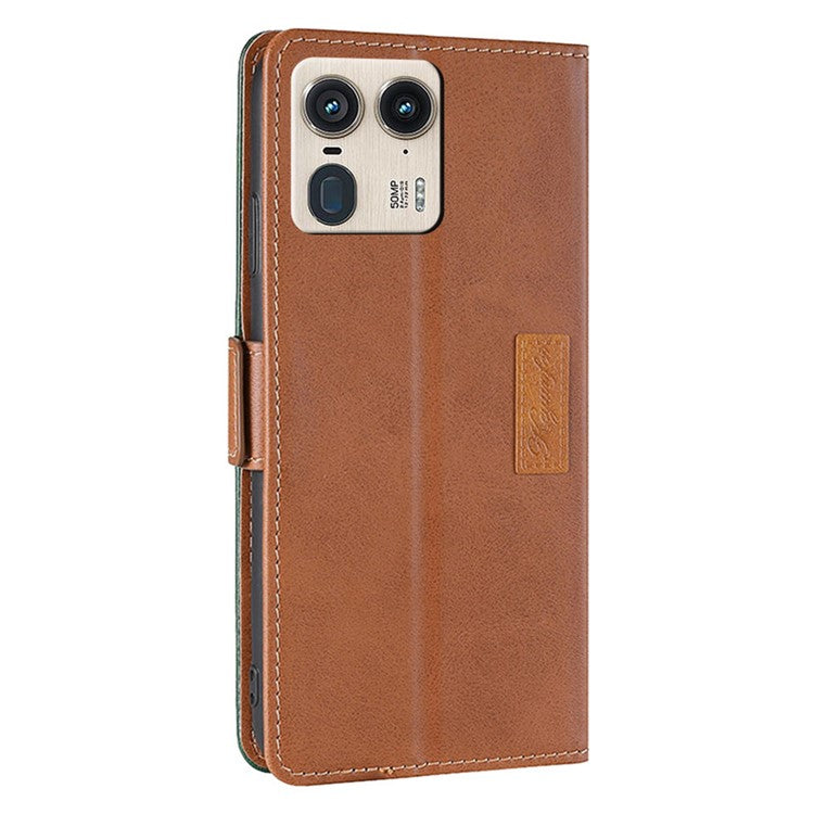 For Motorola Moto X50 Ultra 5G / Edge 50 Ultra 5G Case Contrast Color Wallet Leather Phone Cover - Light Brown+Green