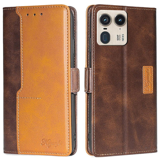 For Motorola Moto X50 Ultra 5G / Edge 50 Ultra 5G Case Contrast Color Wallet Leather Phone Cover - Dark Brown+Gold