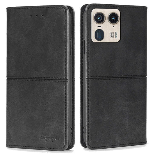 For Motorola Moto X50 Ultra 5G / Edge 50 Ultra 5G Case Card Slots Cowhide Texture Phone Leather Cover - Black