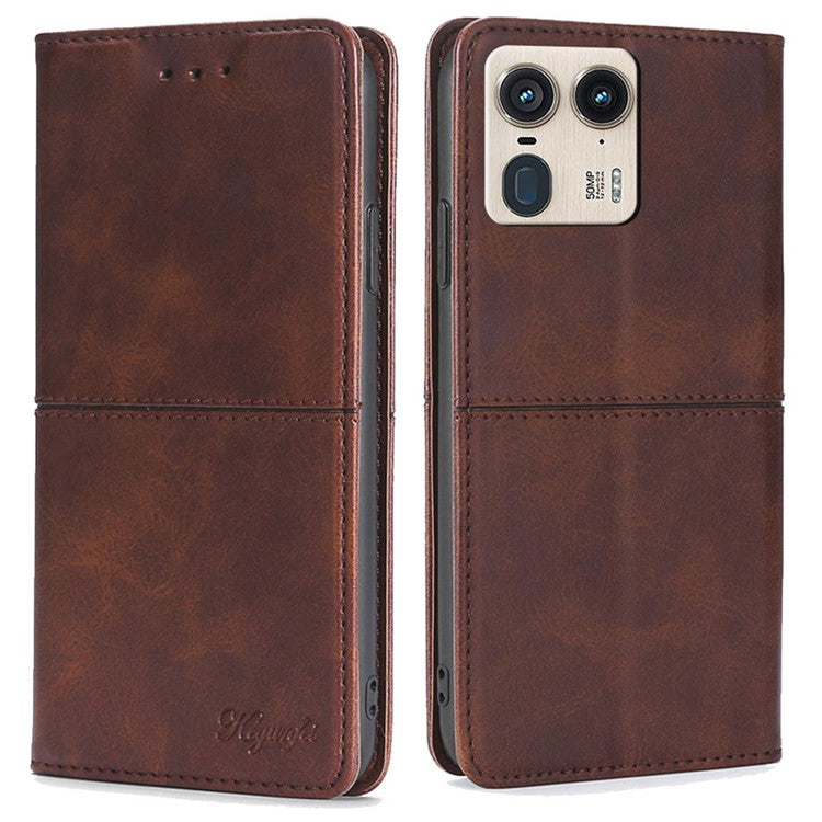 For Motorola Moto X50 Ultra 5G / Edge 50 Ultra 5G Case Card Slots Cowhide Texture Phone Leather Cover - Dark Brown