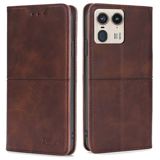 For Motorola Moto X50 Ultra 5G / Edge 50 Ultra 5G Case Card Slots Cowhide Texture Phone Leather Cover - Dark Brown