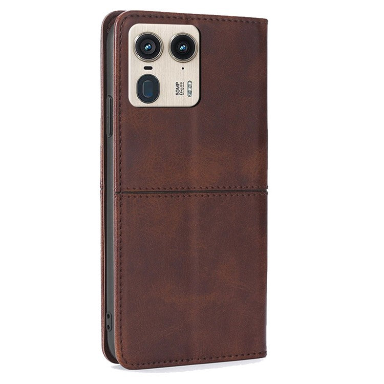 For Motorola Moto X50 Ultra 5G / Edge 50 Ultra 5G Case Card Slots Cowhide Texture Phone Leather Cover - Dark Brown
