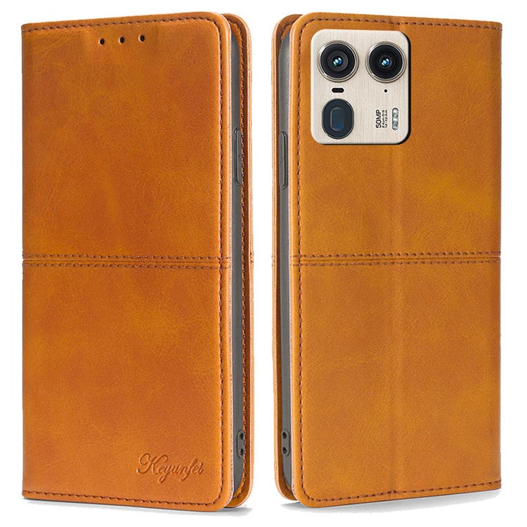 For Motorola Moto X50 Ultra 5G / Edge 50 Ultra 5G Case Card Slots Cowhide Texture Phone Leather Cover - Light Brown