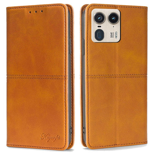 For Motorola Moto X50 Ultra 5G / Edge 50 Ultra 5G Case Card Slots Cowhide Texture Phone Leather Cover - Light Brown