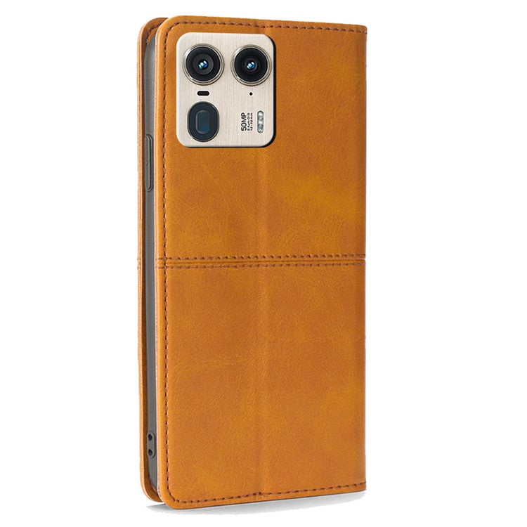 For Motorola Moto X50 Ultra 5G / Edge 50 Ultra 5G Case Card Slots Cowhide Texture Phone Leather Cover - Light Brown