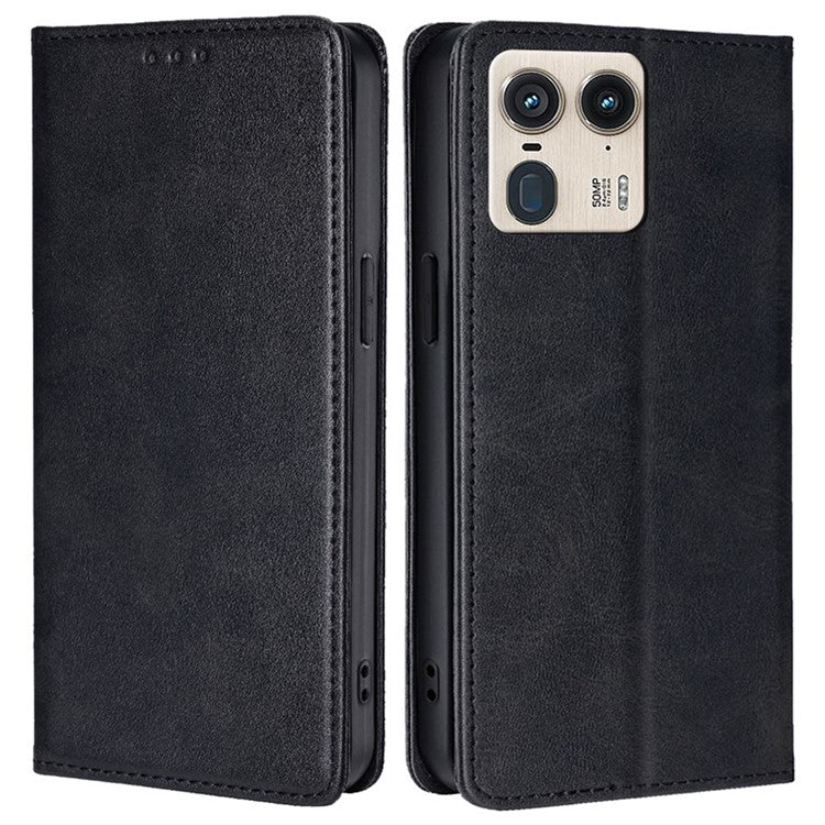 For Motorola Moto X50 Ultra 5G / Edge 50 Ultra 5G Case PU Leather Calf Texture Phone Wallet Cover - Black