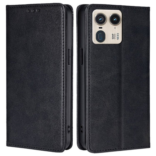 For Motorola Moto X50 Ultra 5G / Edge 50 Ultra 5G Case PU Leather Calf Texture Phone Wallet Cover - Black