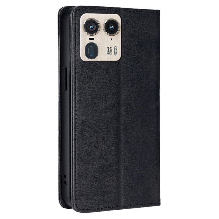 For Motorola Moto X50 Ultra 5G / Edge 50 Ultra 5G Case PU Leather Calf Texture Phone Wallet Cover - Black