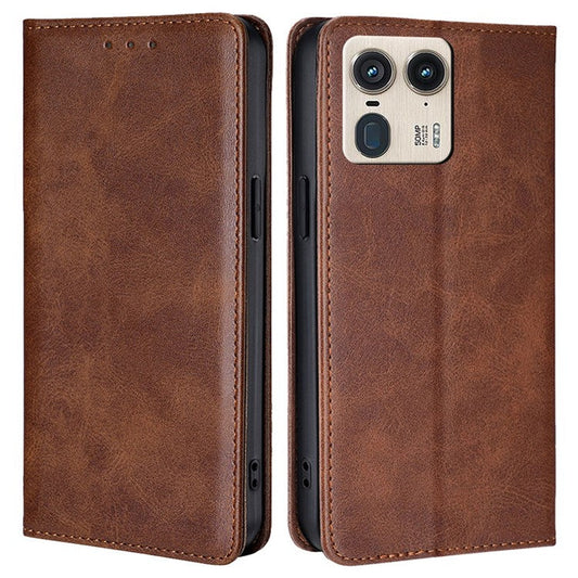 For Motorola Moto X50 Ultra 5G / Edge 50 Ultra 5G Case PU Leather Calf Texture Phone Wallet Cover - Brown