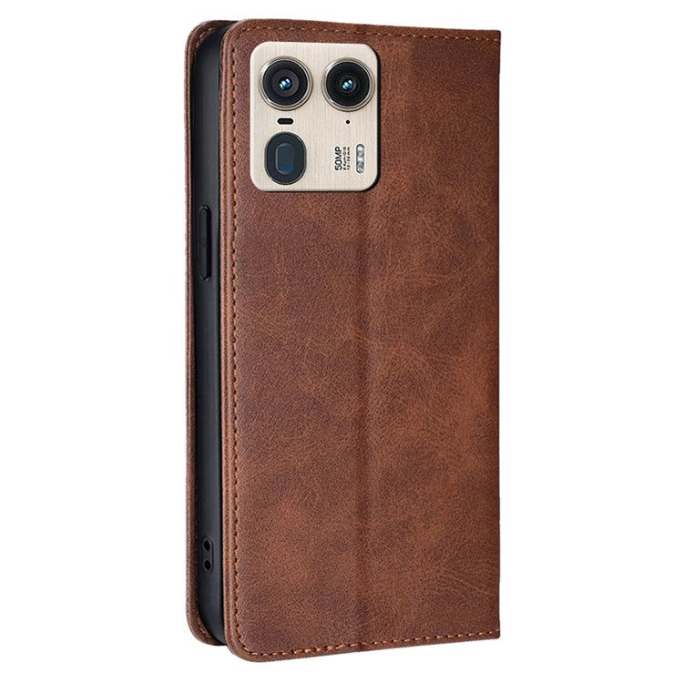For Motorola Moto X50 Ultra 5G / Edge 50 Ultra 5G Case PU Leather Calf Texture Phone Wallet Cover - Brown