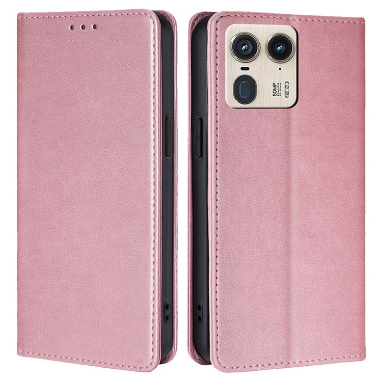 For Motorola Moto X50 Ultra 5G / Edge 50 Ultra 5G Case PU Leather Calf Texture Phone Wallet Cover - Rose Gold