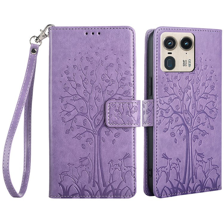 For Motorola Moto X50 Ultra 5G / Edge 50 Ultra 5G Case PU Leather Wallet Phone Cover Tree Deer Imprinted - Purple