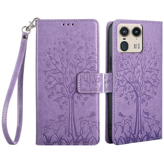 For Motorola Moto X50 Ultra 5G / Edge 50 Ultra 5G Case PU Leather Wallet Phone Cover Tree Deer Imprinted - Purple