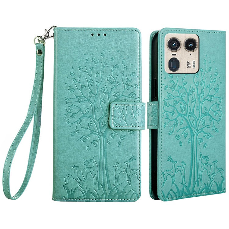 For Motorola Moto X50 Ultra 5G / Edge 50 Ultra 5G Case PU Leather Wallet Phone Cover Tree Deer Imprinted - Green