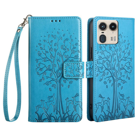 For Motorola Moto X50 Ultra 5G / Edge 50 Ultra 5G Case PU Leather Wallet Phone Cover Tree Deer Imprinted - Blue
