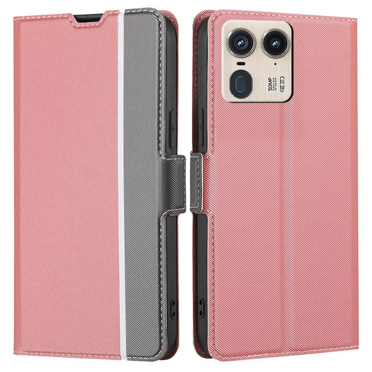 For Motorola Moto X50 Ultra 5G / Edge 50 Ultra 5G Case Card Holder Twill Texture Leather Phone Cover - Pink