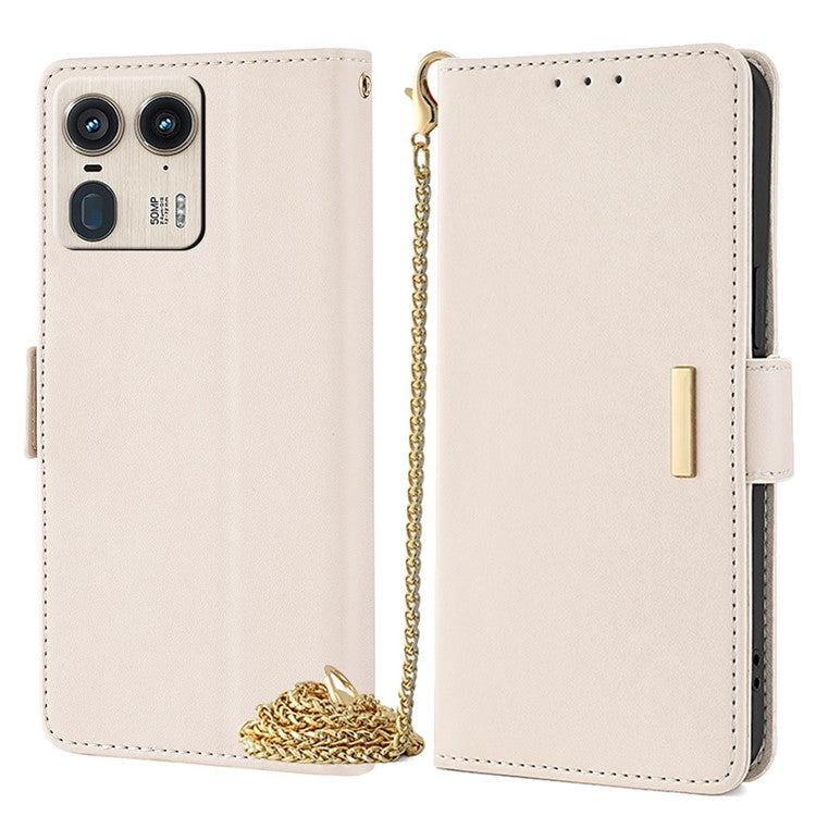 For Motorola Moto X50 Ultra 5G / Edge 50 Ultra 5G Case PU Leather Wallet Stand Phone Cover with Crossbody Shoulder Strap - White