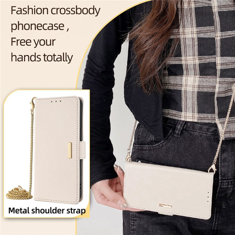 For Motorola Moto X50 Ultra 5G / Edge 50 Ultra 5G Case PU Leather Wallet Stand Phone Cover with Crossbody Shoulder Strap - White