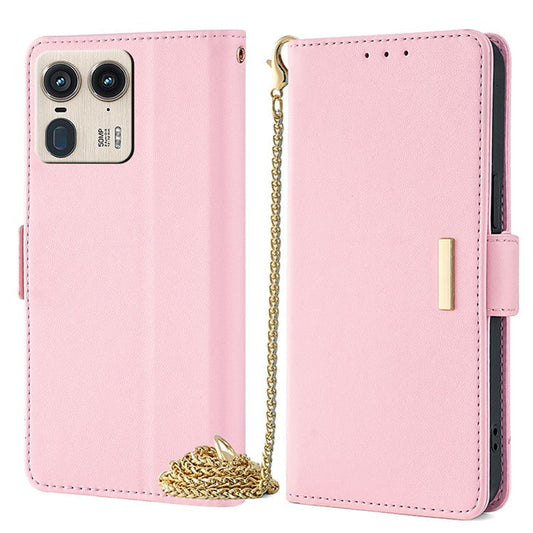 For Motorola Moto X50 Ultra 5G / Edge 50 Ultra 5G Case PU Leather Wallet Stand Phone Cover with Crossbody Shoulder Strap - Pink