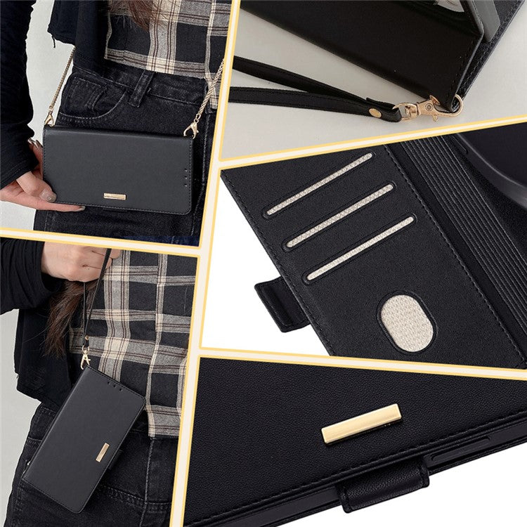 For Motorola Moto X50 Ultra 5G / Edge 50 Ultra 5G Case PU Leather Wallet Stand Phone Cover with Crossbody Shoulder Strap - Black