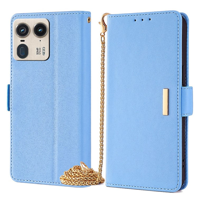 For Motorola Moto X50 Ultra 5G / Edge 50 Ultra 5G Case PU Leather Wallet Stand Phone Cover with Crossbody Shoulder Strap - Blue