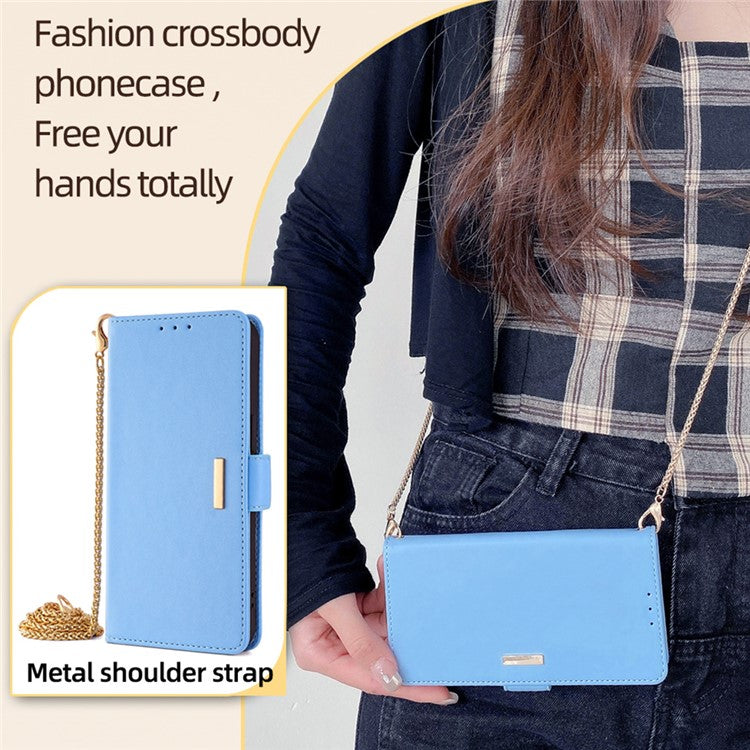 For Motorola Moto X50 Ultra 5G / Edge 50 Ultra 5G Case PU Leather Wallet Stand Phone Cover with Crossbody Shoulder Strap - Blue