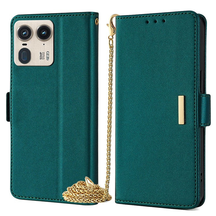 For Motorola Moto X50 Ultra 5G / Edge 50 Ultra 5G Case PU Leather Wallet Stand Phone Cover with Crossbody Shoulder Strap - Green