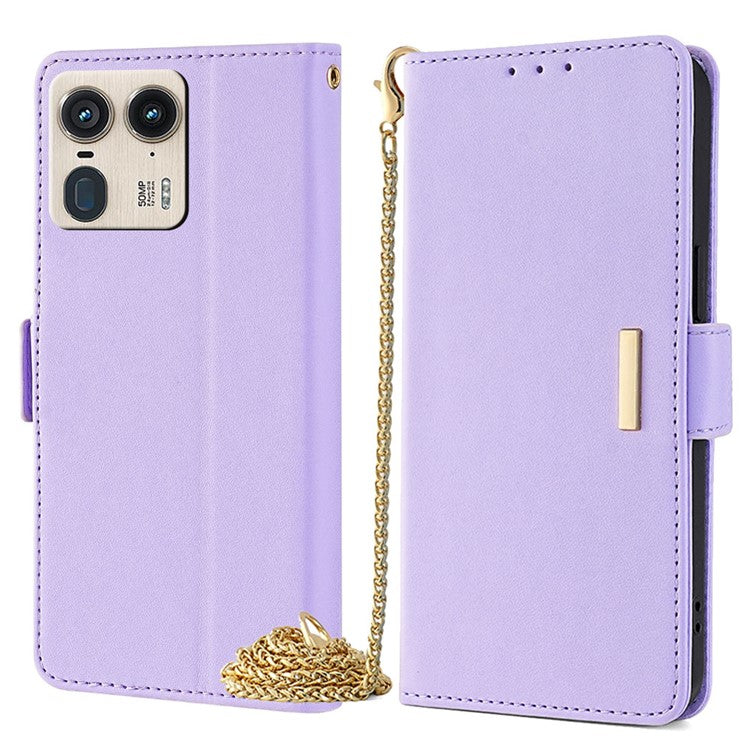 For Motorola Moto X50 Ultra 5G / Edge 50 Ultra 5G Case PU Leather Wallet Stand Phone Cover with Crossbody Shoulder Strap - Purple
