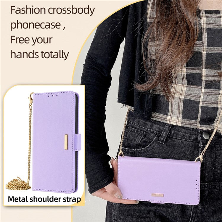 For Motorola Moto X50 Ultra 5G / Edge 50 Ultra 5G Case PU Leather Wallet Stand Phone Cover with Crossbody Shoulder Strap - Purple