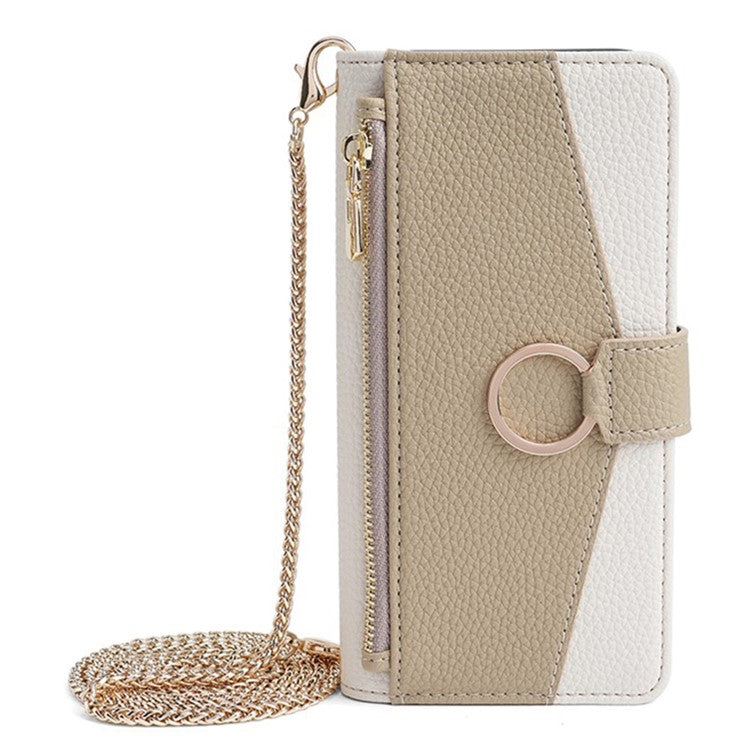 For Motorola Moto X50 Ultra 5G / Edge 50 Ultra 5G Case Mirror Wallet Leather Phone Cover with Chain Shoulder Strap - White