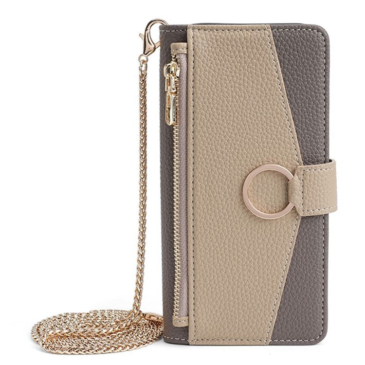 For Motorola Moto X50 Ultra 5G / Edge 50 Ultra 5G Case Mirror Wallet Leather Phone Cover with Chain Shoulder Strap - Grey