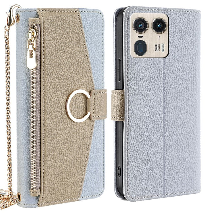 For Motorola Moto X50 Ultra 5G / Edge 50 Ultra 5G Case Mirror Wallet Leather Phone Cover with Chain Shoulder Strap - Blue