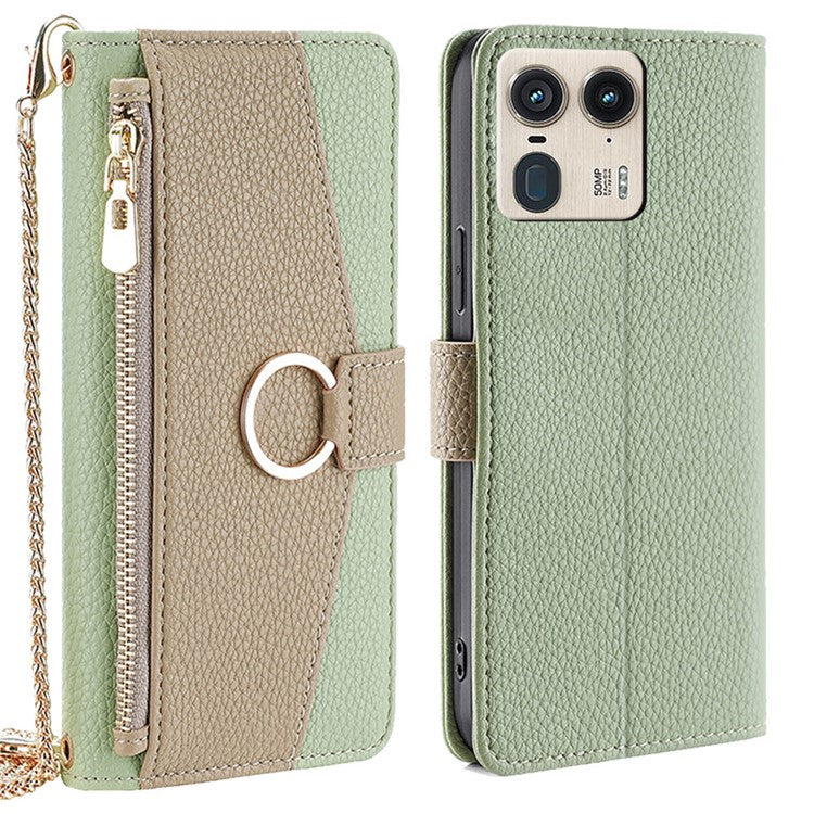 For Motorola Moto X50 Ultra 5G / Edge 50 Ultra 5G Case Mirror Wallet Leather Phone Cover with Chain Shoulder Strap - Green