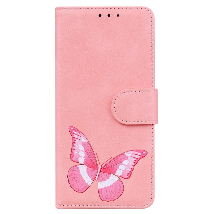 For Samsung Galaxy S25 Ultra Stand Case PU Leather Phone Cover Butterfly Printed - Pink