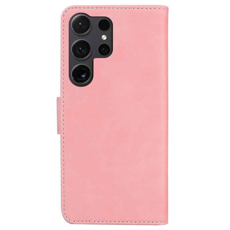 For Samsung Galaxy S25 Ultra Stand Case PU Leather Phone Cover Butterfly Printed - Pink