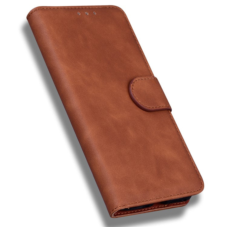 For Samsung Galaxy S25+ Case Solid Color Leather Wallet Phone Cover - Brown