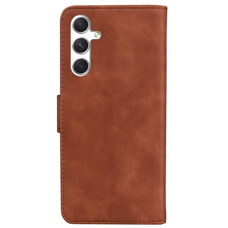 For Samsung Galaxy S25+ Case Solid Color Leather Wallet Phone Cover - Brown