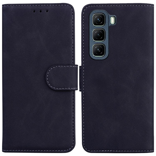 For Infinix Hot 50 4G Case Solid Color Leather Wallet Phone Cover - Black