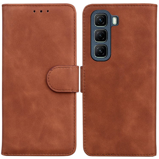 For Infinix Hot 50 5G Case Solid Color Leather Wallet Phone Cover - Brown