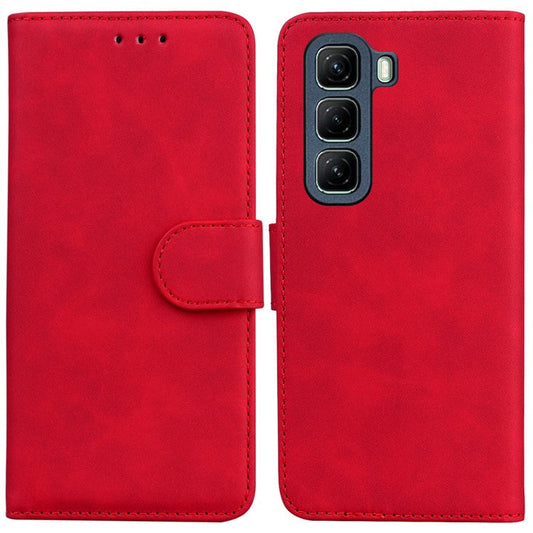 For Infinix Hot 50 5G Case Solid Color Leather Wallet Phone Cover - Red