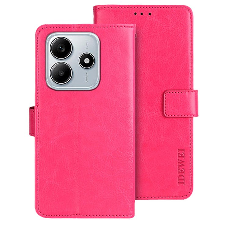 IDEWEI For Xiaomi Redmi Note 14 5G / 14 4G Stand Case Crazy Horse Texture Leather Phone Cover - Rose